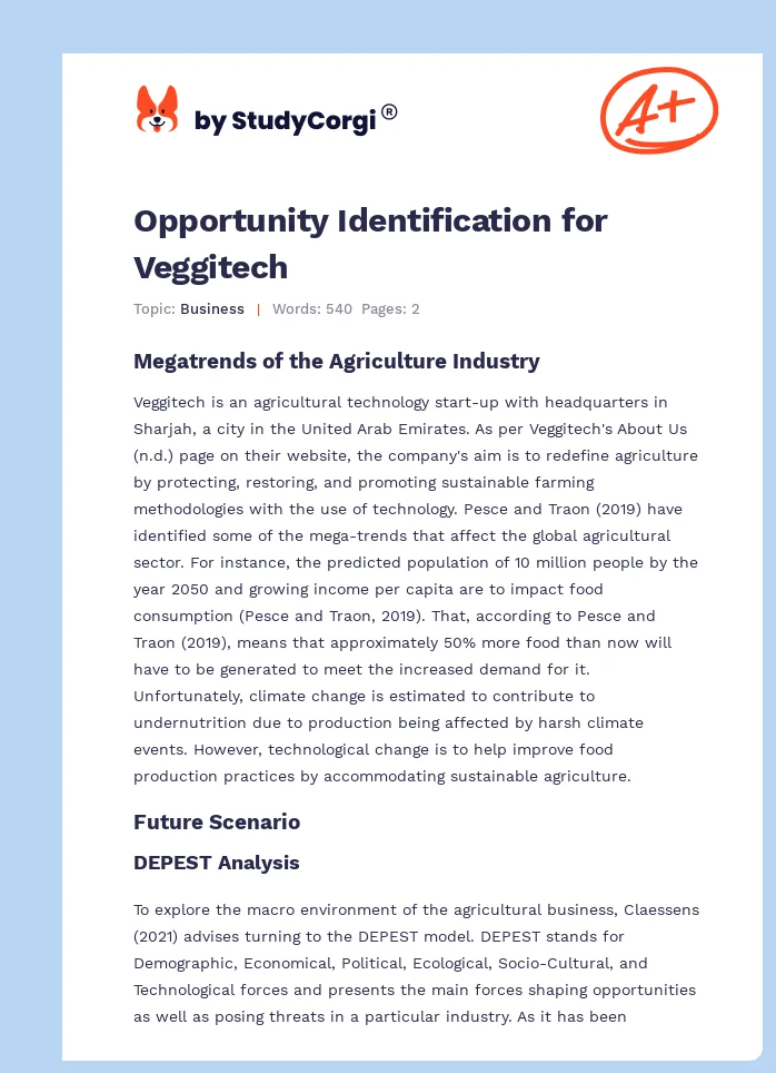 Opportunity Identification for Veggitech. Page 1