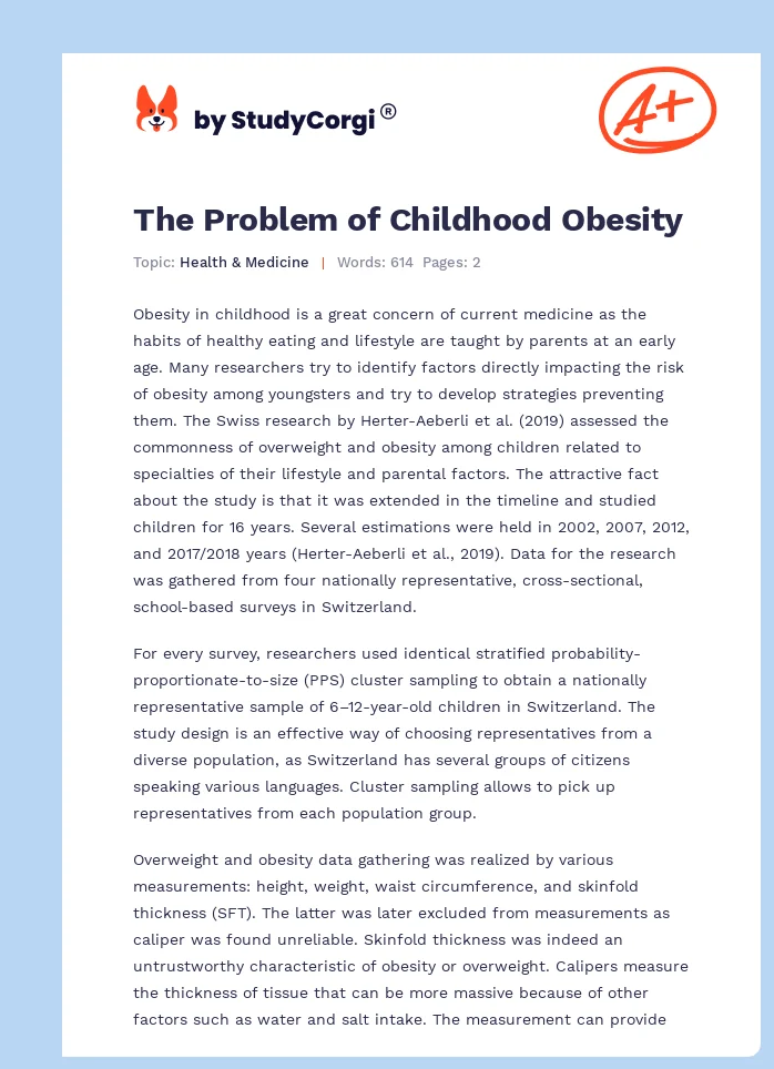 The Problem of Childhood Obesity. Page 1