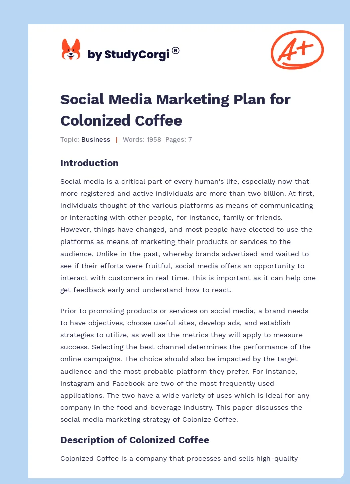 Social Media Marketing Plan for Colonized Coffee. Page 1