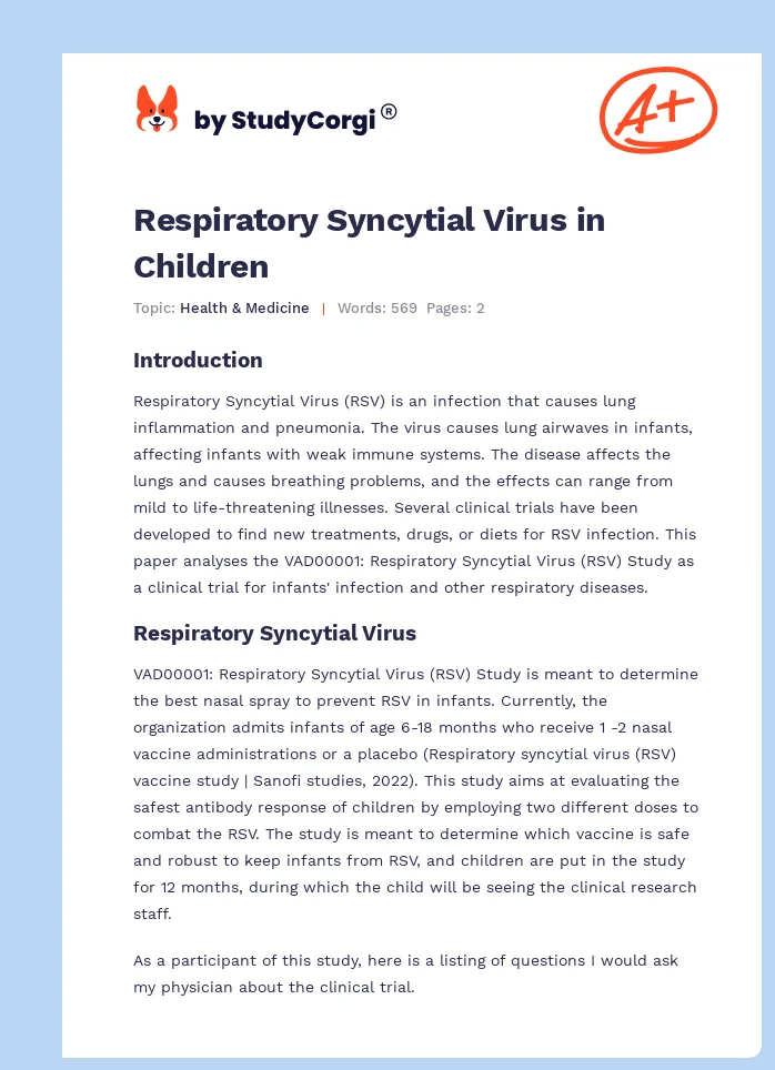 Respiratory Syncytial Virus in Children. Page 1