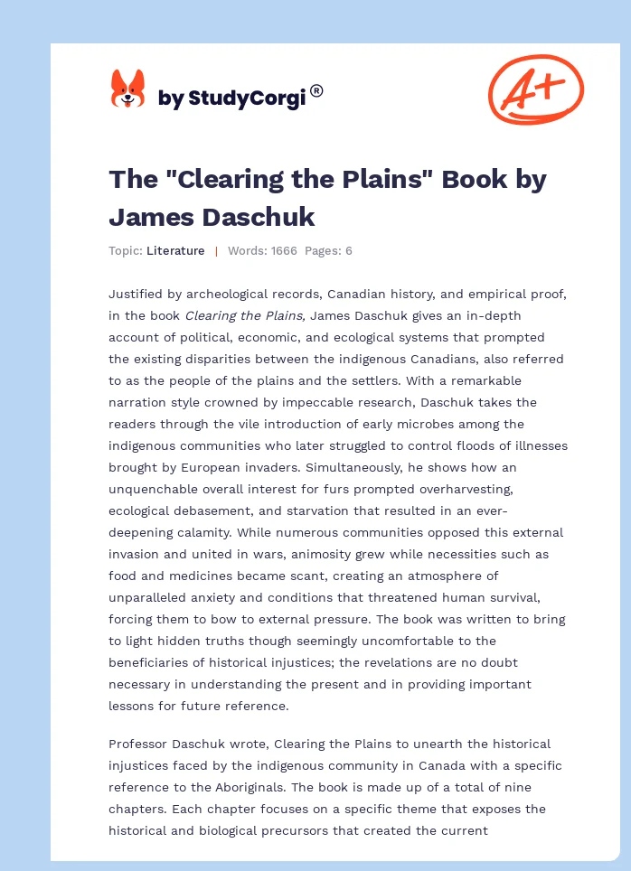 The "Clearing the Plains" Book by James Daschuk. Page 1