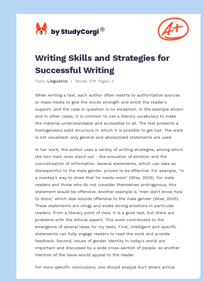 Writing Skills and Strategies for Successful Writing. Page 1