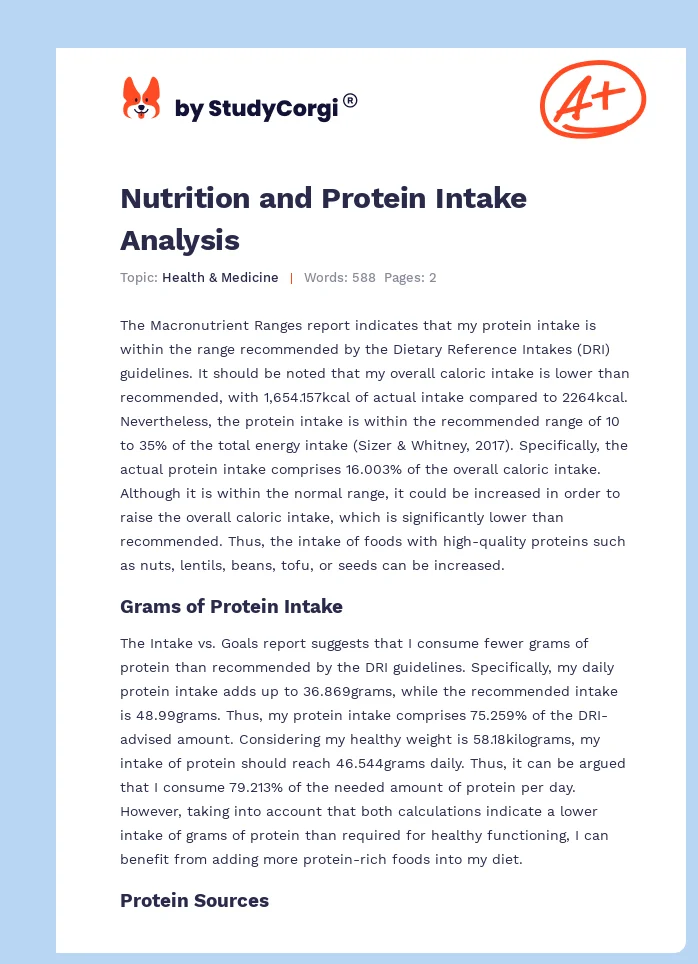 Nutrition and Protein Intake Analysis. Page 1