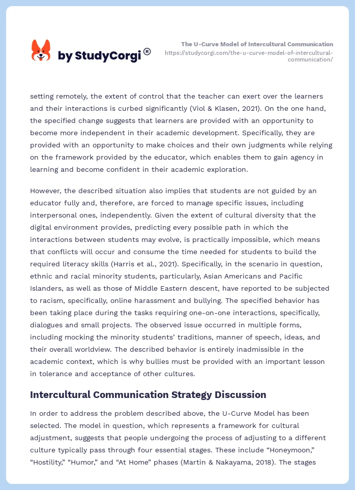 The U-Curve Model of Intercultural Communication. Page 2