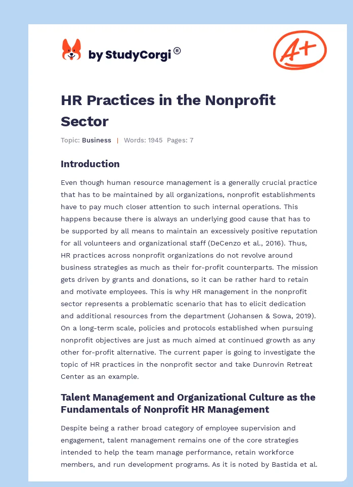 HR Practices in the Nonprofit Sector. Page 1