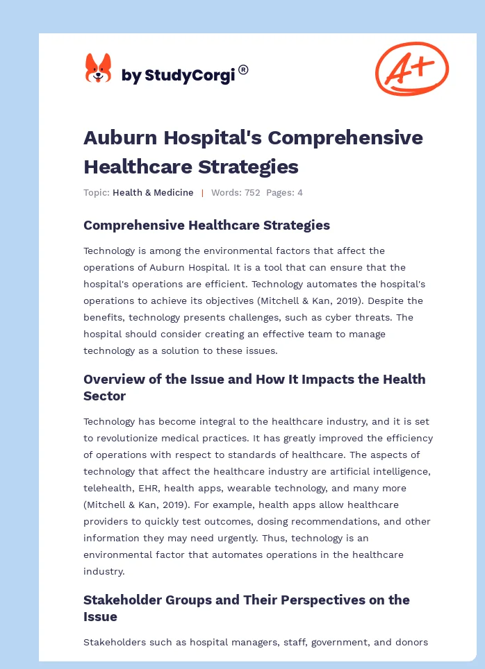 Auburn Hospital's Comprehensive Healthcare Strategies. Page 1