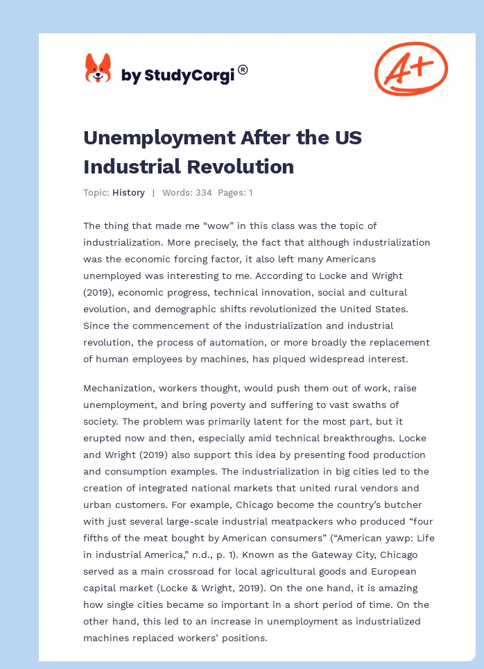 Unemployment After the US Industrial Revolution. Page 1