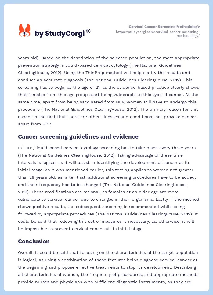 Cervical Cancer Screening Methodology. Page 2