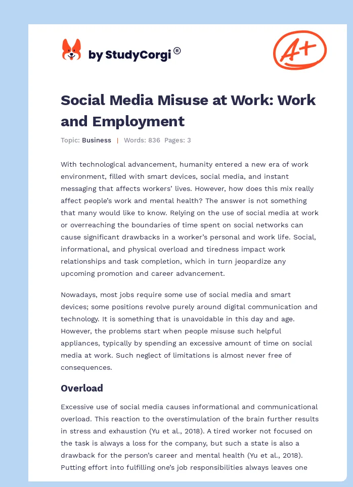 Social Media Misuse at Work: Work and Employment. Page 1