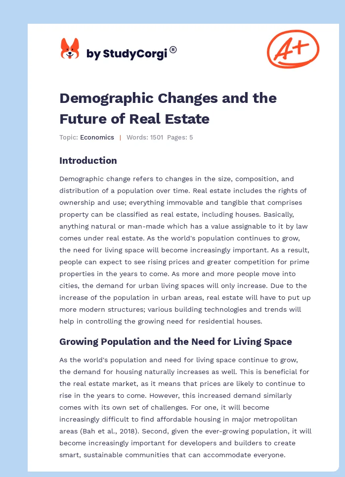 Demographic Changes and the Future of Real Estate. Page 1