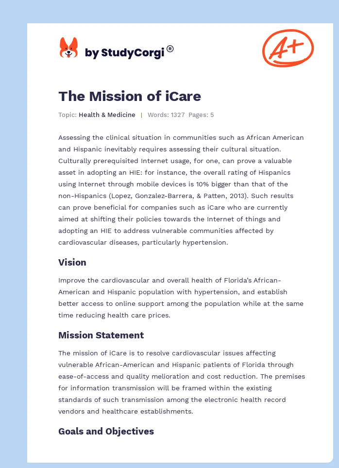 The Mission of iCare. Page 1