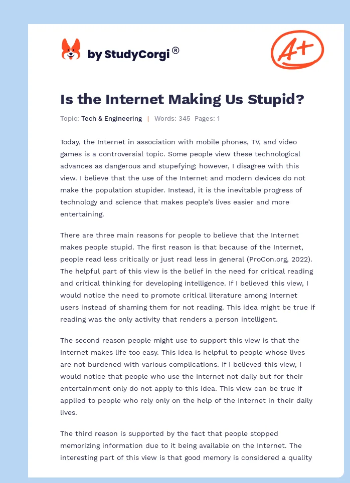 The Internet’s Effects on Intelligence in Digital Age. Page 1