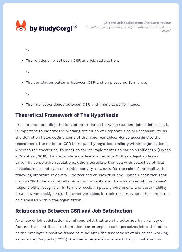 CSR and Job Satisfaction: Literature Review. Page 2
