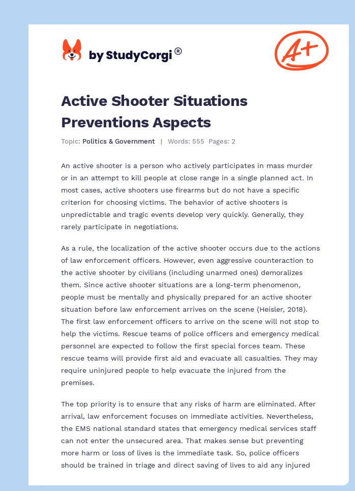 Active Shooter Situations Preventions Aspects. Page 1