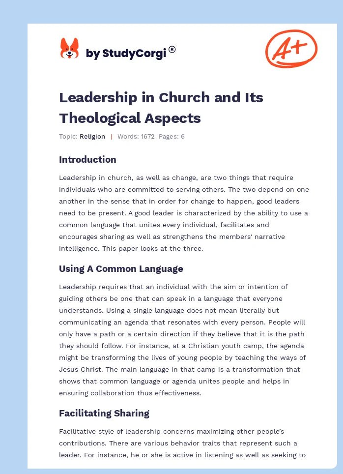 Leadership in Church and Its Theological Aspects. Page 1