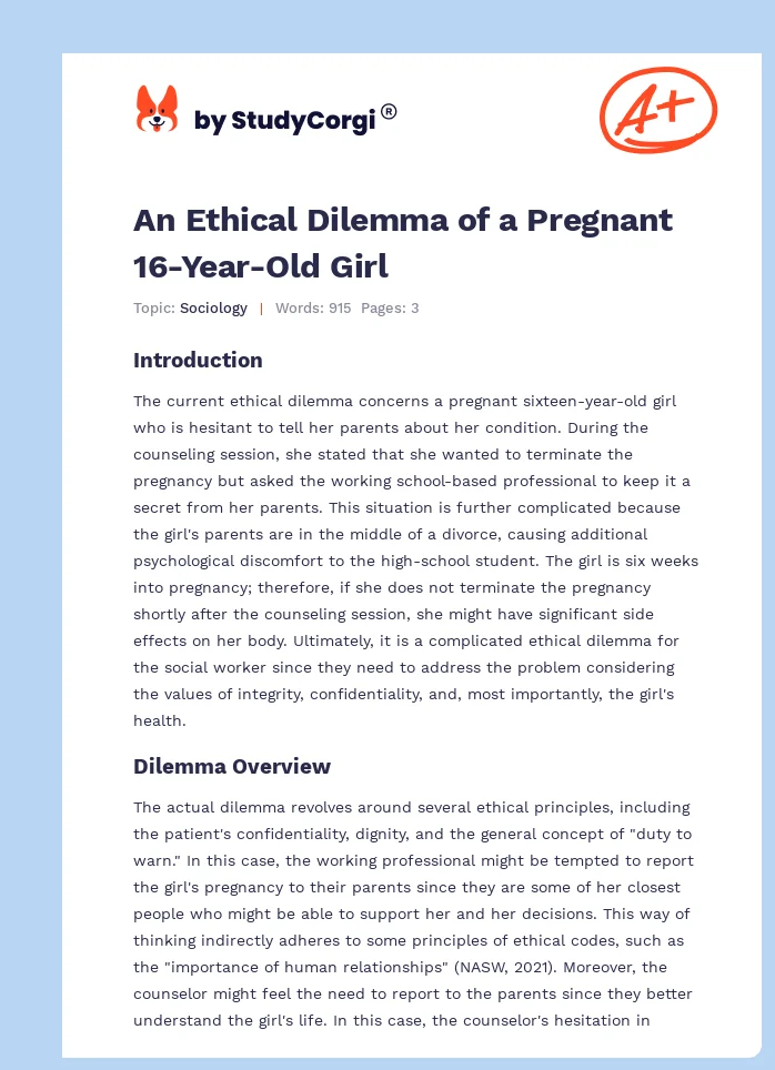 An Ethical Dilemma of a Pregnant 16-Year-Old Girl. Page 1