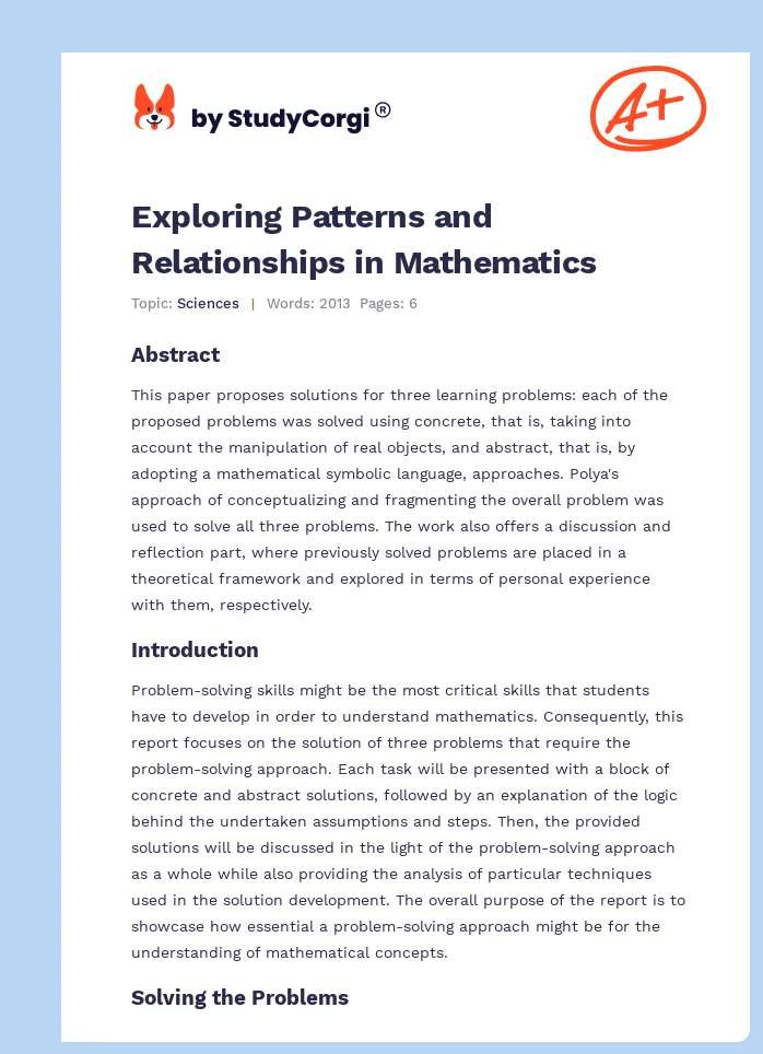 Exploring Patterns and Relationships in Mathematics. Page 1