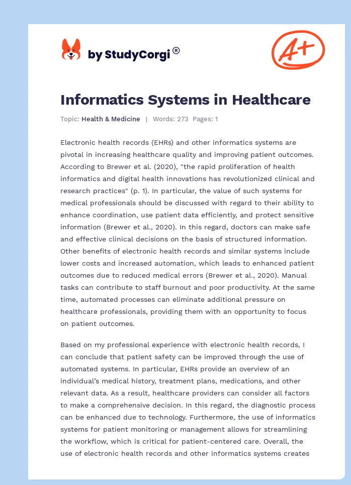 Informatics Systems in Healthcare. Page 1