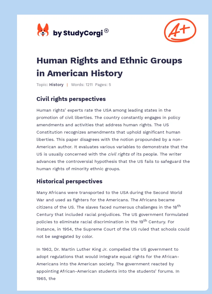 Human Rights and Ethnic Groups in American History. Page 1