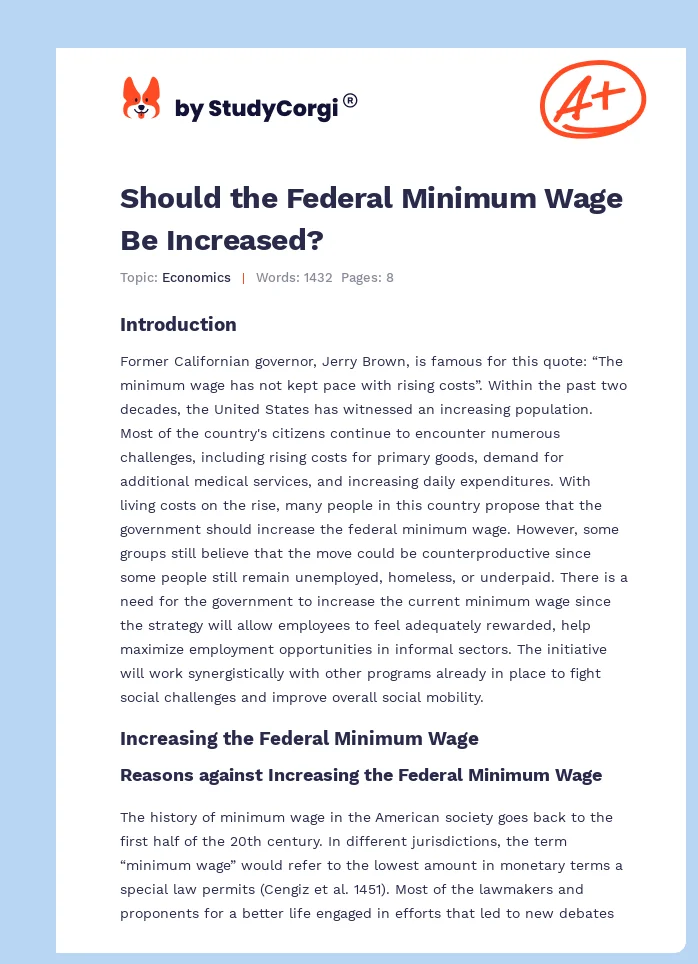 Should the Federal Minimum Wage Be Increased?. Page 1