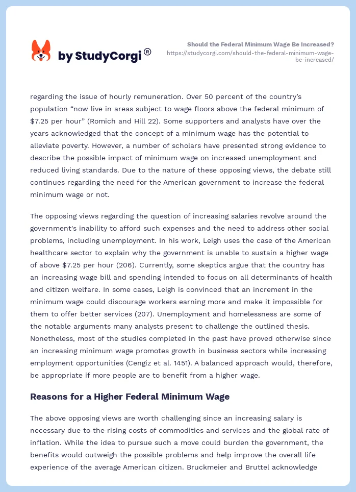 Should the Federal Minimum Wage Be Increased?. Page 2