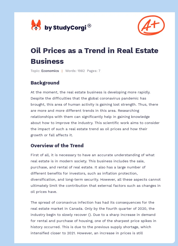 Oil Prices as a Trend in Real Estate Business. Page 1