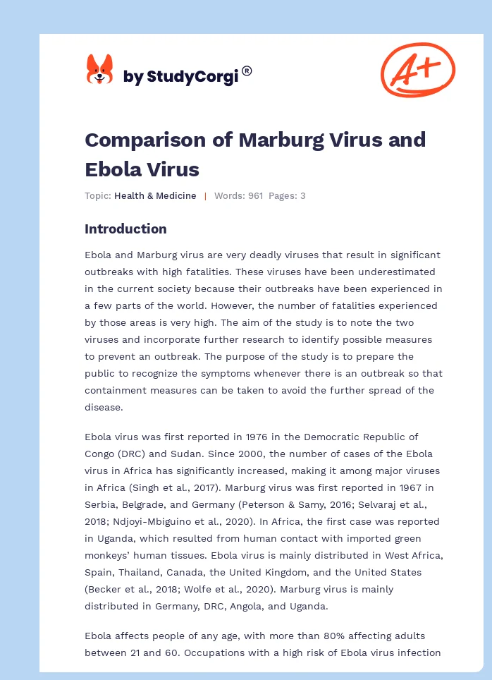 Comparison of Marburg Virus and Ebola Virus. Page 1