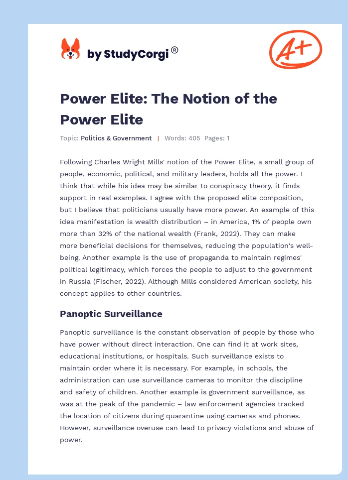 Power Elite: The Notion of the Power Elite. Page 1
