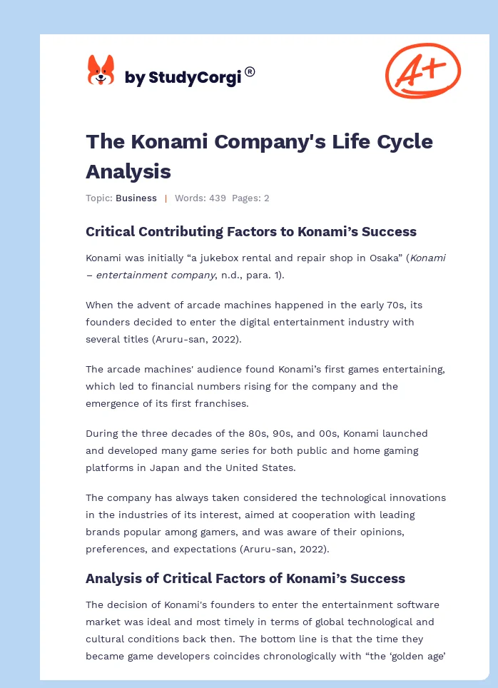 The Konami Company's Life Cycle Analysis. Page 1