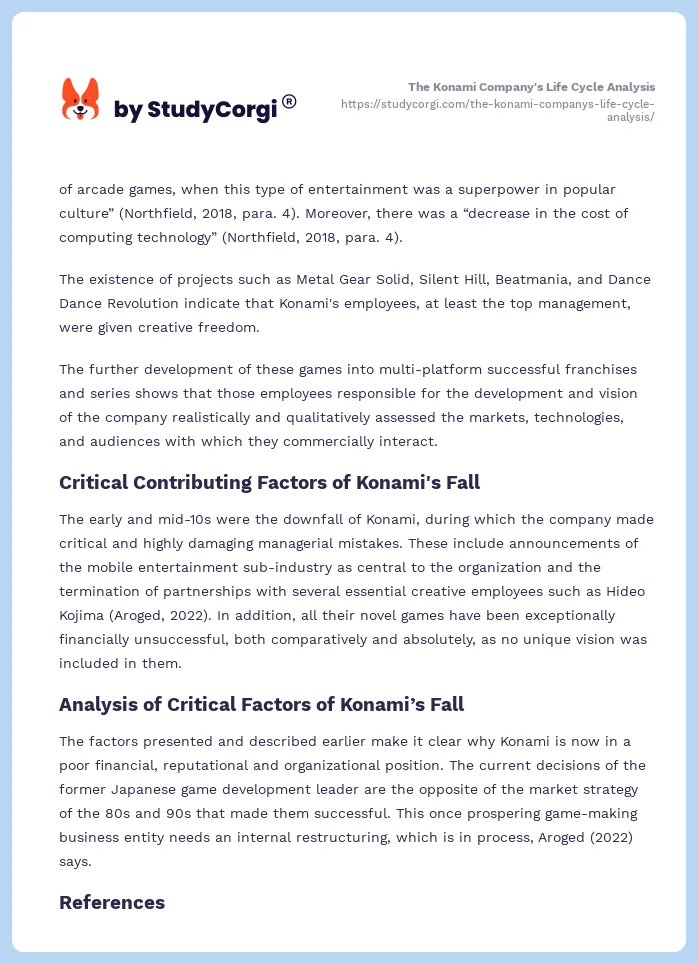 The Konami Company's Life Cycle Analysis. Page 2