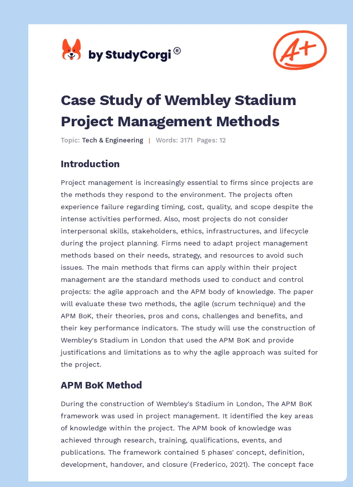 Case Study of Wembley Stadium Project Management Methods. Page 1
