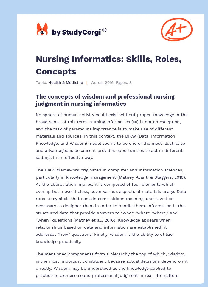 Nursing Informatics: Skills, Roles, Concepts. Page 1