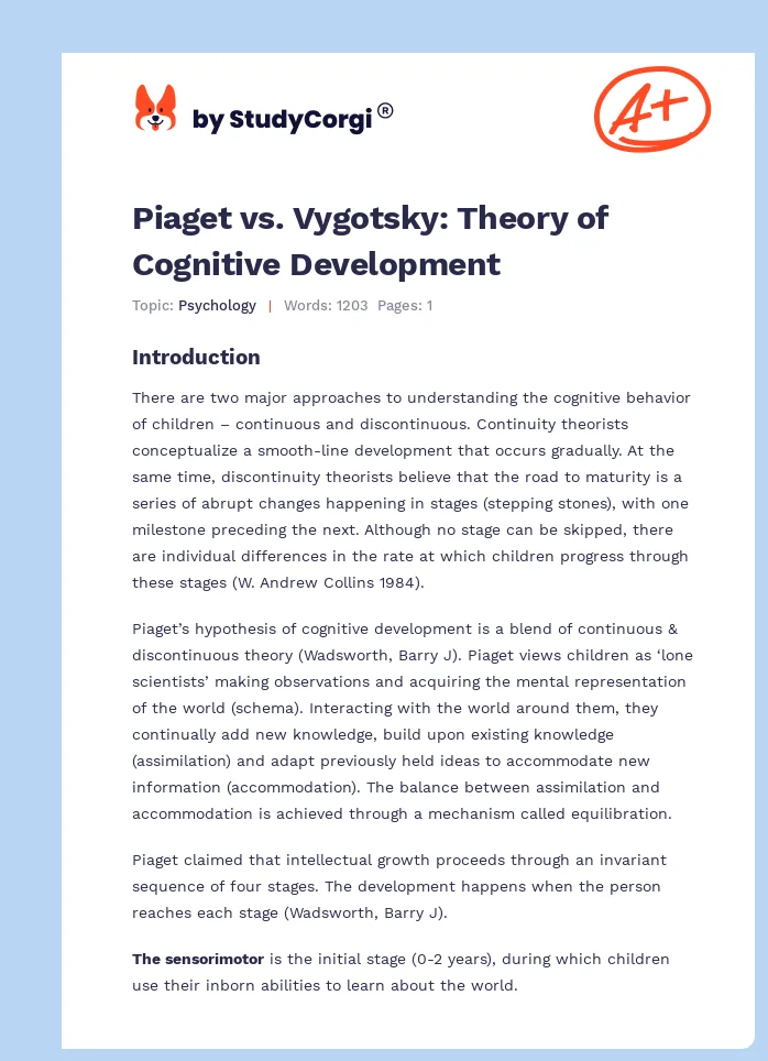 Piaget vs. Vygotsky: Theory of Cognitive Development. Page 1