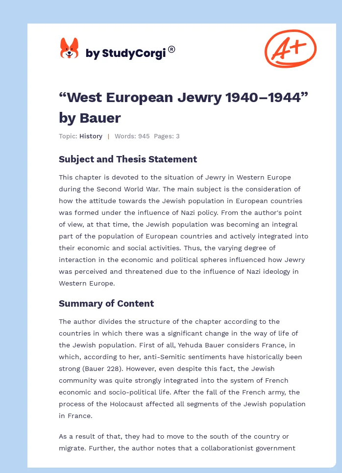 “West European Jewry 1940–1944” by Bauer. Page 1
