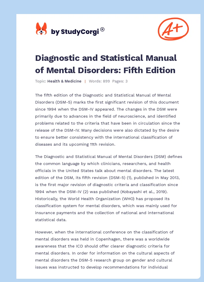 Diagnostic and Statistical Manual of Mental Disorders: Fifth Edition. Page 1