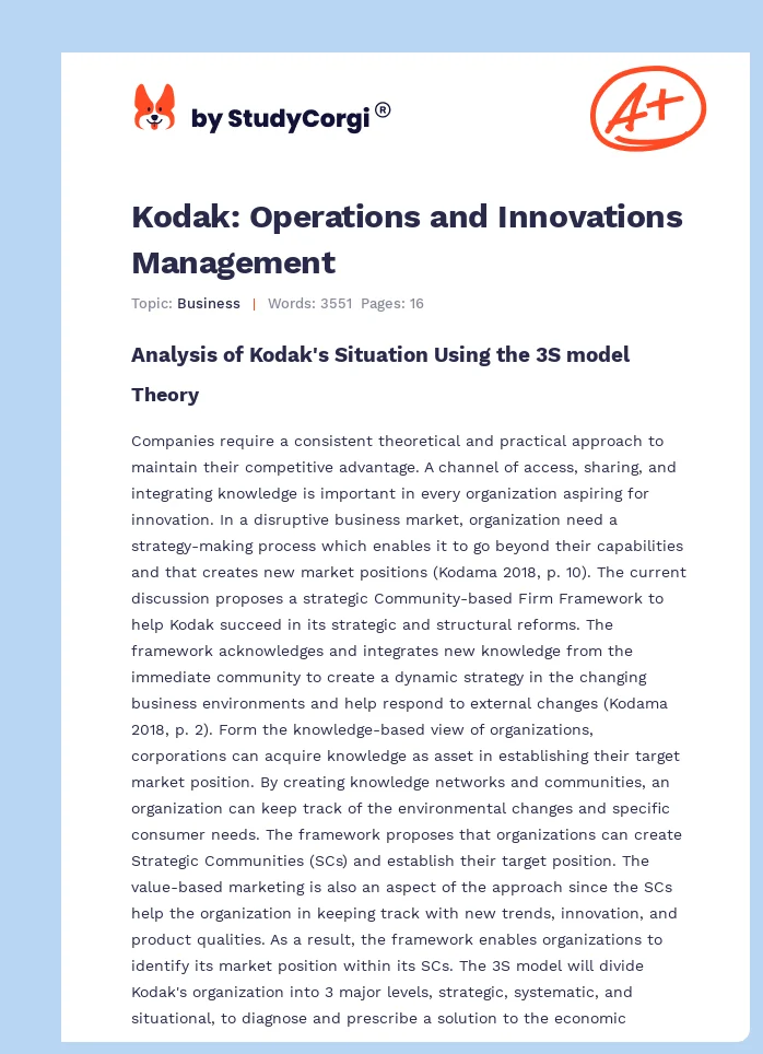 Kodak: Operations and Innovations Management. Page 1