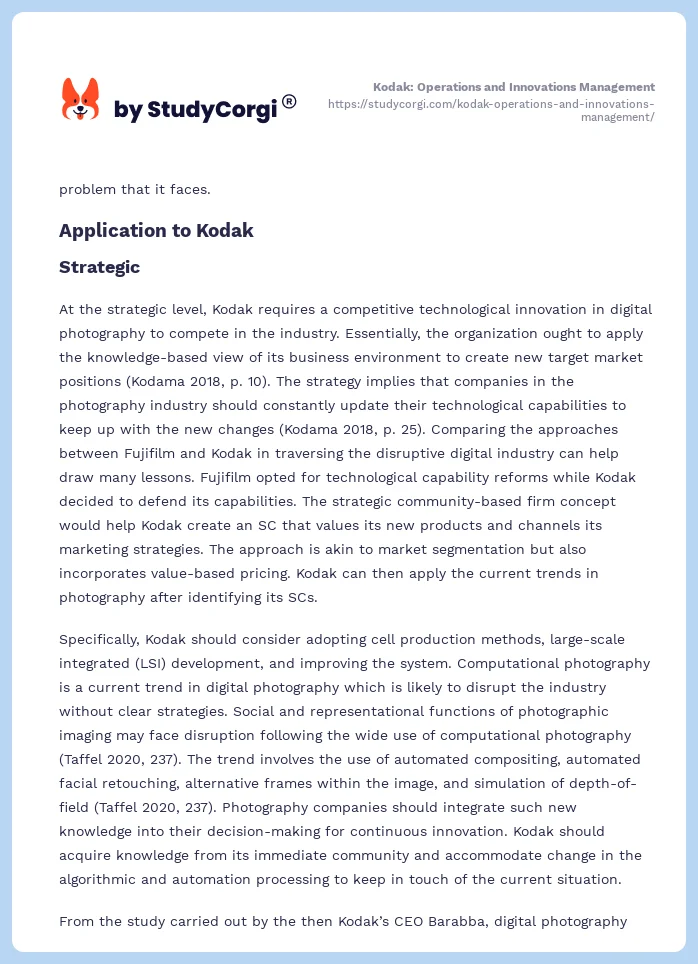 Kodak: Operations and Innovations Management. Page 2
