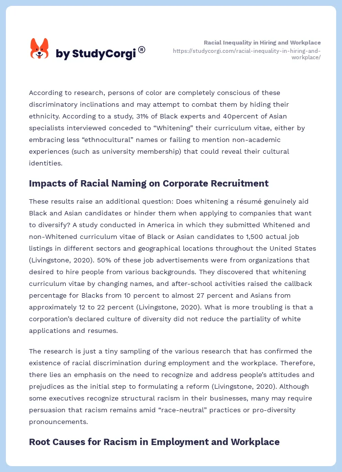 Racial Inequality in Hiring and Workplace. Page 2
