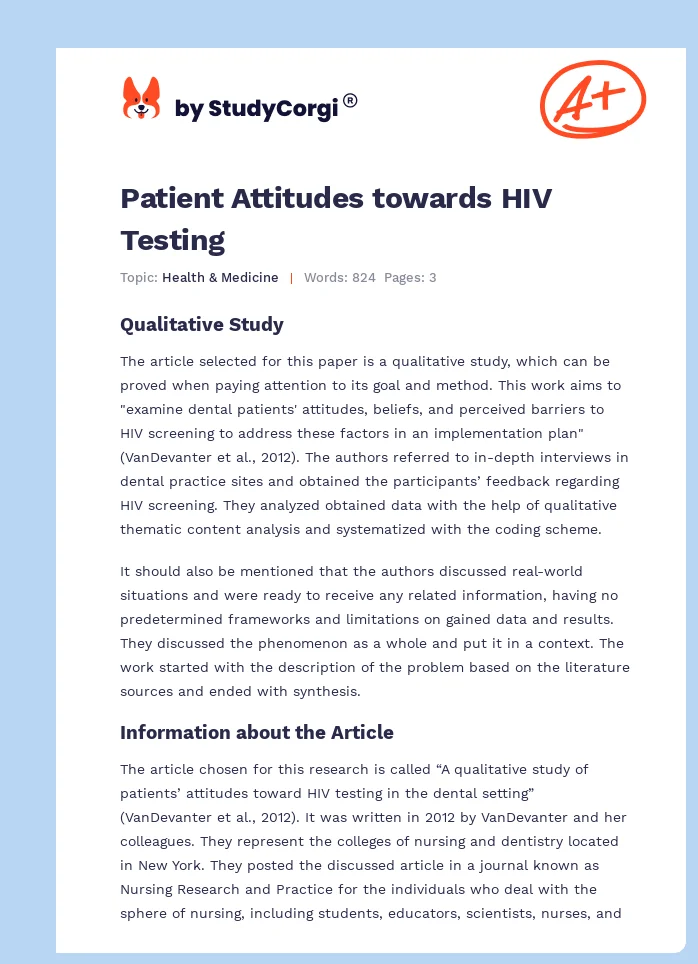 Patient Attitudes towards HIV Testing. Page 1