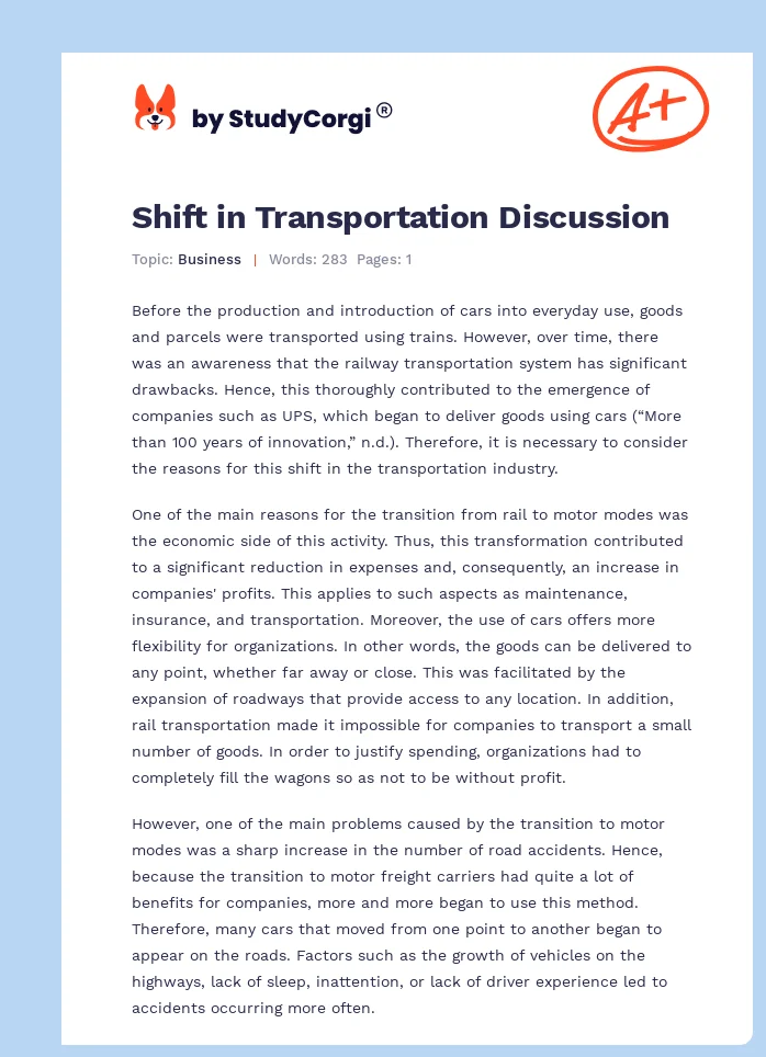 Shift in Transportation Discussion. Page 1