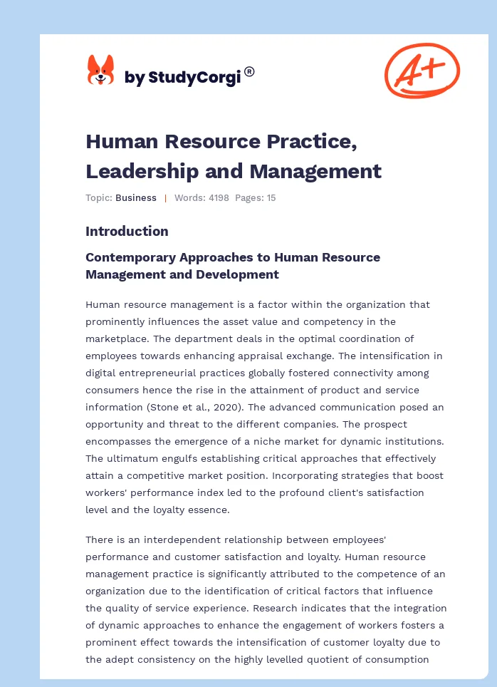 Human Resource Practice, Leadership and Management. Page 1