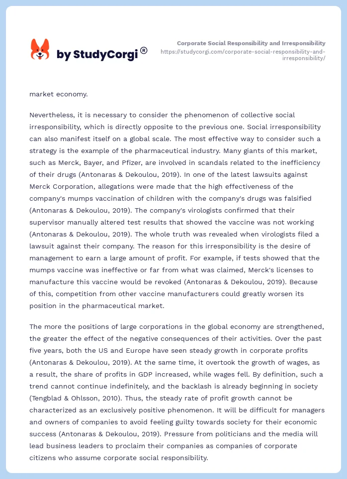 Corporate Social Responsibility and Irresponsibility. Page 2