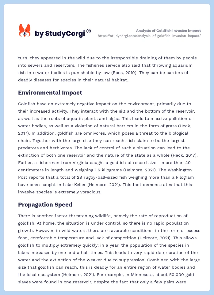 Analysis of Goldfish Invasion Impact. Page 2