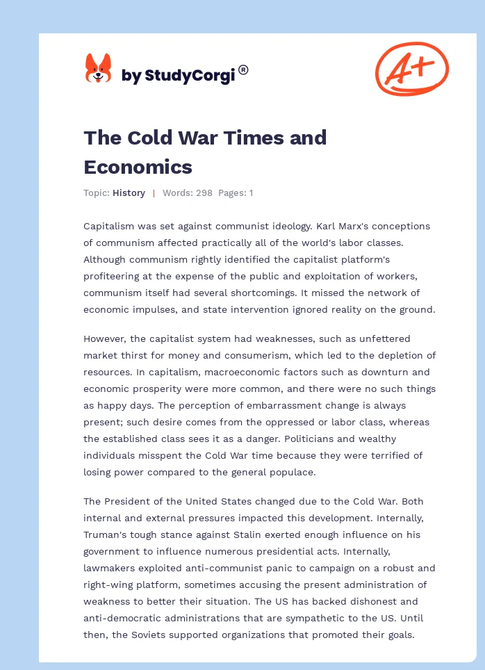 The Cold War Times and Economics. Page 1