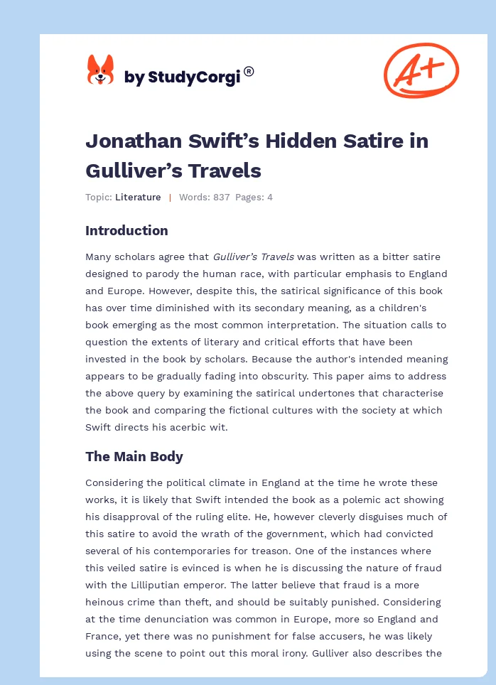 Jonathan Swift’s Hidden Satire in Gulliver’s Travels. Page 1
