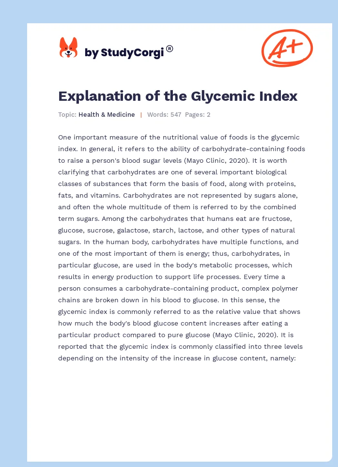 Explanation of the Glycemic Index. Page 1