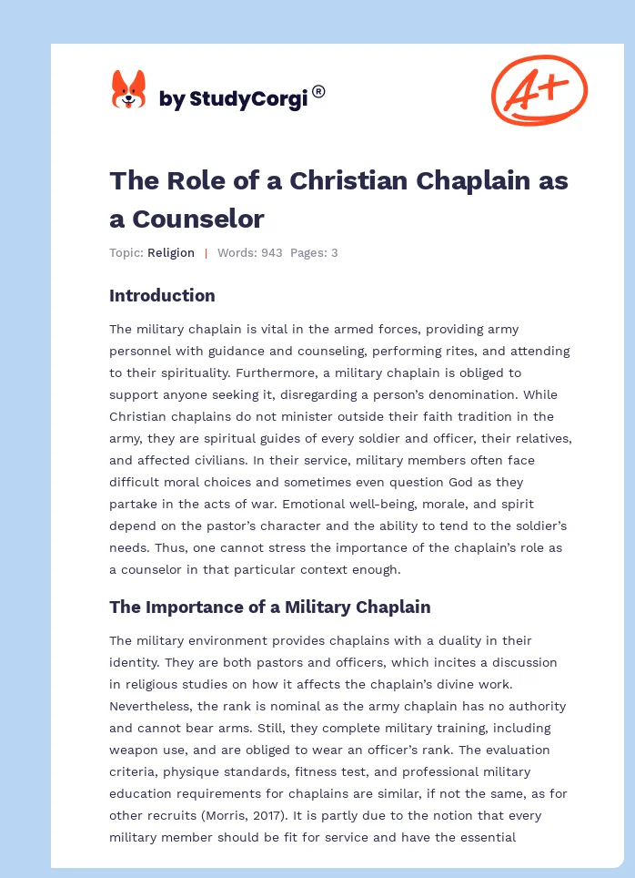 The Role of a Christian Chaplain as a Counselor. Page 1