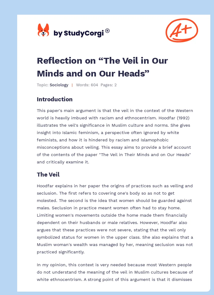 Reflection on “The Veil in Our Minds and on Our Heads”. Page 1