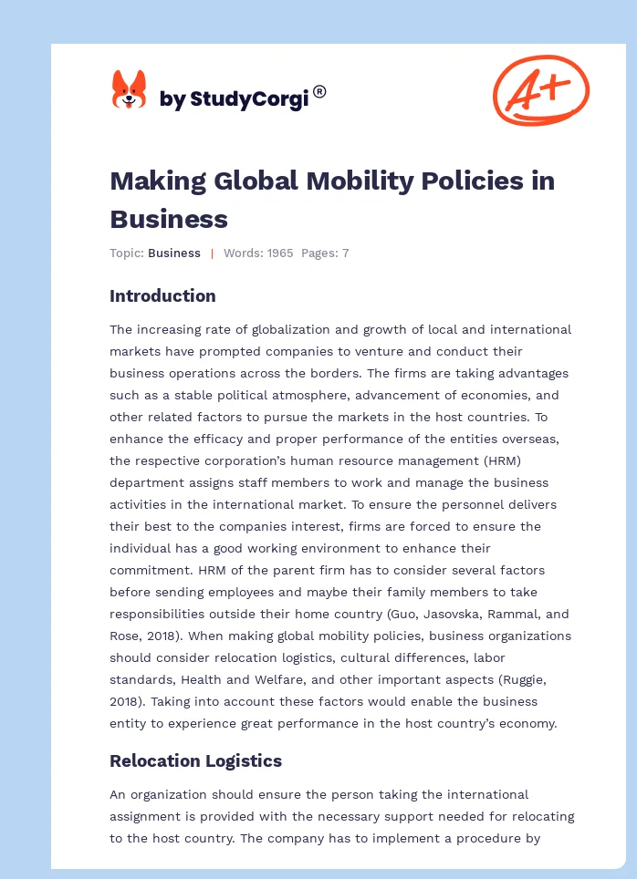 Making Global Mobility Policies in Business. Page 1