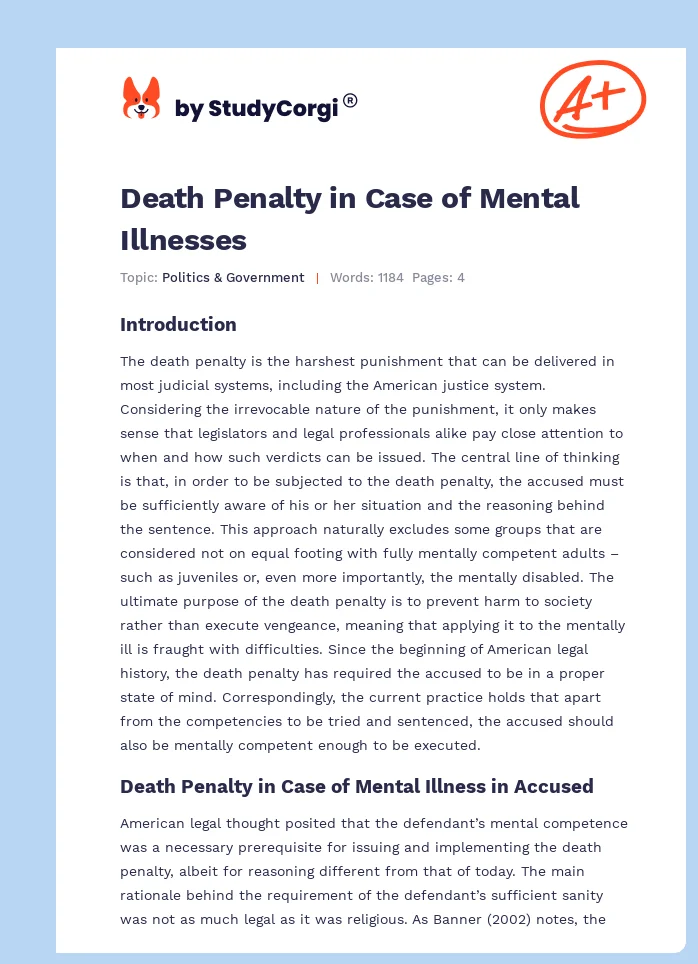 Death Penalty in Case of Mental Illnesses. Page 1